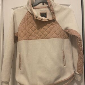 Abercrombie & Fitch Cream Fleece Pullover with Tan Quilted Yoke